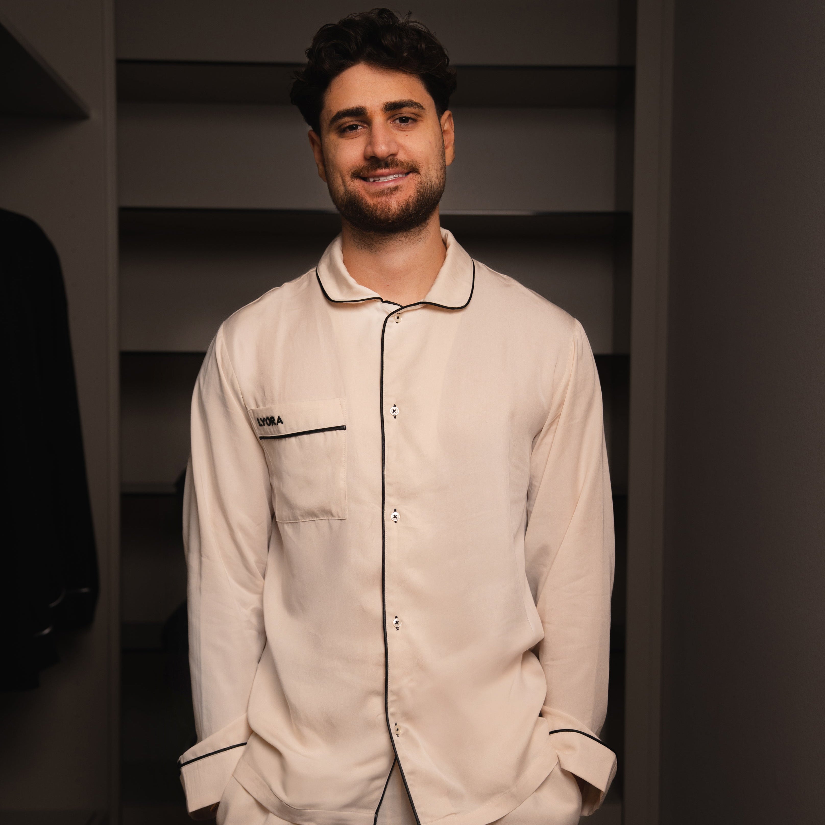 Pyjama-Set Herren Beige Langarm