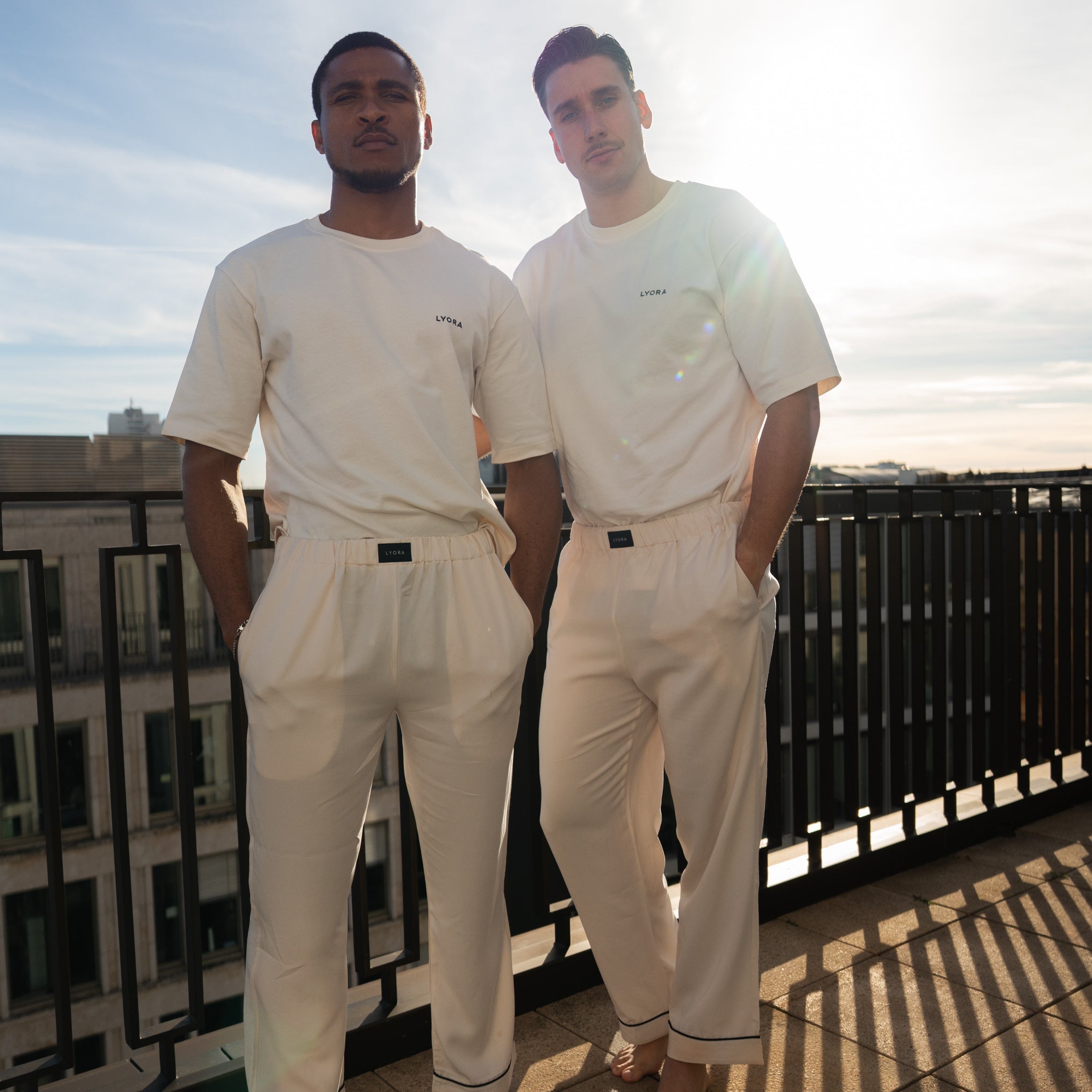 Pyjama-Set Herren Beige Kurzarm