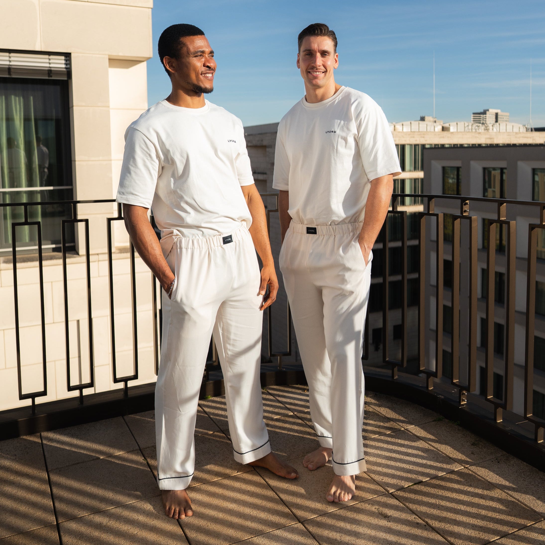 Pyjama-Set Herren Beige Kurzarm